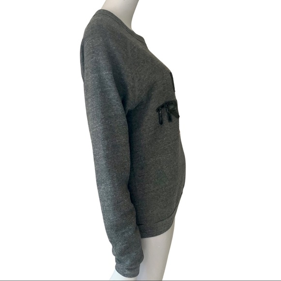 BOW & DRAPE “Love Triangle” Pizza Sequin Embellished Grey Sweatshirt Size M - Picture 6 of 12